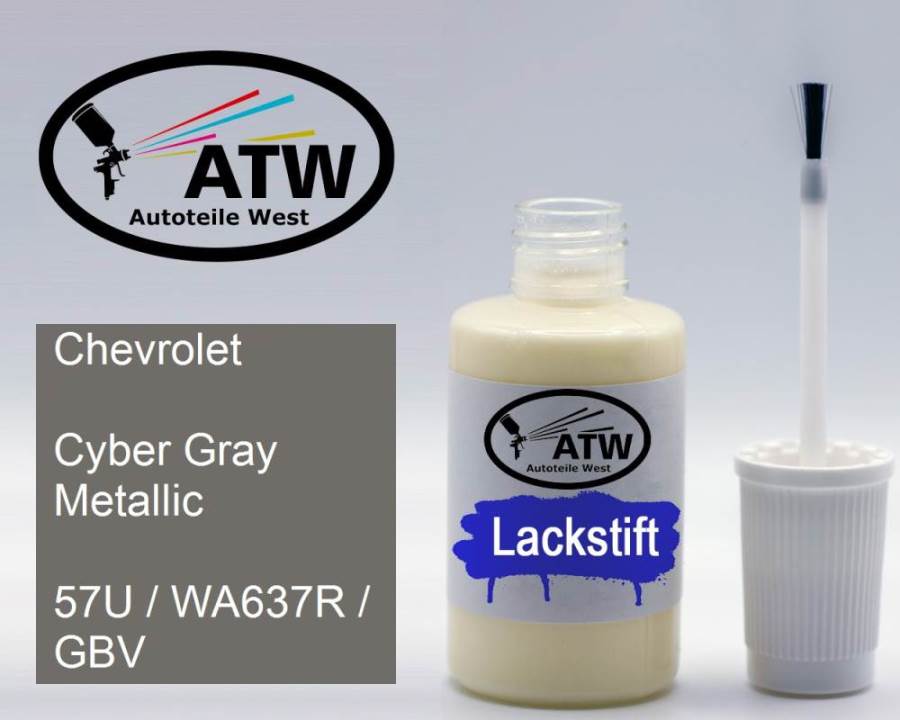 Chevrolet, Cyber Gray Metallic, 57U / WA637R / GBV: 20ml Lackstift, von ATW Autoteile West.
